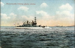 Massachusetts Entering Boston Harbor Battleships Postcard Postcard