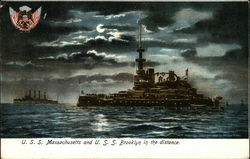 U.S.S. Massachusetts and U.S.S. Brooklyn in the Distance Postcard