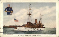 USS "Olympia" and Admiral Dewey Postcard