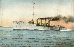 US Scout Ship Chester, Fastest in the World. 26.52 knots. Bath Iron Works, 1908 Ships Postcard Postcard