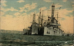 Unique Naval Scene, One Collier Coaling Two United States War Vessels at the Same Time Ships Postcard Postcard