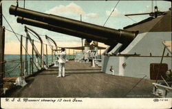 U.S.S. Missouri Showing 13 inch Guns Ships Postcard Postcard