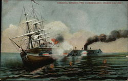 Virginia sinking the Cumberland, March 8th 1862 Ships Postcard Postcard