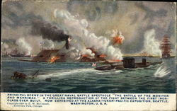 Principal Scene in the Great Naval Battle Spectacle "The Battle of the Monitor and Merrimac" Ships Postcard Postcard