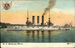 US Battleship Maine on the Water Ships Postcard Postcard