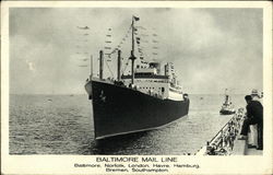 Baltimore Mail Line, Baltimore, Norfolk, London, Havre, Hamburg, Bremen, Southampton Postcard