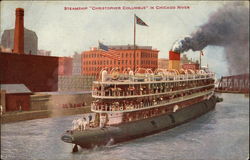 Steamship "Christopher Columbus" in Chicago River Boats, Ships Postcard Postcard