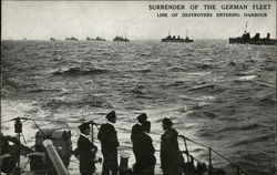 Surrender of the German Fleet - Line of Destroyers Entering Harbour Boats, Ships Postcard Postcard