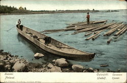 Boat and Floating Logs Near the Shore Postcard