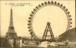 La Grande Roue et la Tour Eiffel Paris, France Postcard Postcard