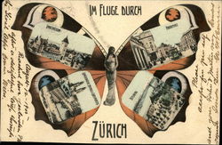 Greetings from Zurich Butterfly Postcard