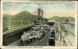 U.S.S. Wyoming in Pedro Miguel Locks, Panama Canal Postcard