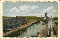 U.S.S. Tennessee in Upper West Chamber, Gatun Locks, Panama Canal Postcard