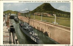 U.S.S. Destroyer, Pedro Miguel Locaks, Panama Canal Postcard Postcard