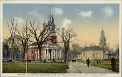 Green, showing Center and United Churches Postcard