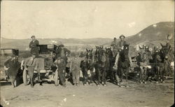 Portrait of Men on Horses and In Front of Cars Postcard