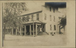 Girl on Front Porch Waving Buildings Postcard Postcard