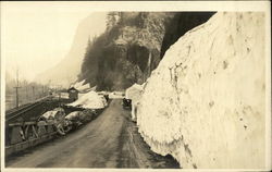 Old Car Traveling on Road Past Large Snowbanks Athens, NY Postcard Postcard