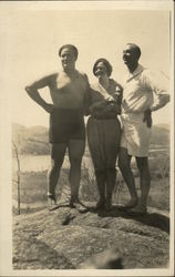 Two Men and Woman Posing on Hill Postcard Postcard