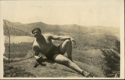 Shirtless Man Posing on Mountaintop - Gay Interest Men Postcard Postcard