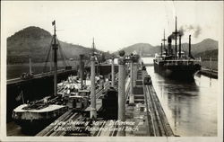 View Showing 30 Ft. Difference in Elevation, Panama Canal Lock Postcard Postcard