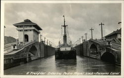 Freighter Entering Pedro Miguel Lock, Panama Canal Postcard Postcard