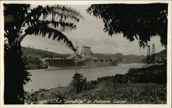 U.S.S. "Saratoga" in Panama Canal Postcard Postcard