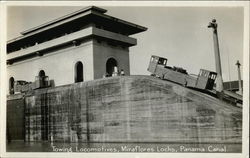 Towing Locomotives, Miraflores Locks, Panama Canal Postcard Postcard