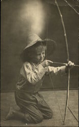 Little Boy in Straw Hat With Bow and Arrow Children Postcard Postcard