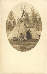 Indian Sitting in Front of Tepee Postcard