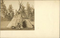 Indian Sitting in Front of Tepee Postcard