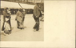 Native American Family In Front of Department Store Postcard