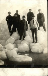 Men standing on ice chunks Postcard Postcard