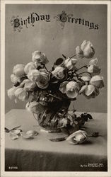 Vase of white roses on table Postcard