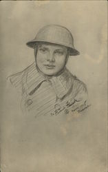 Pencil Drawing of French Soldier World War I Postcard Postcard