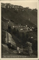 View of Town and Railroad Glion, Switzerland Postcard Postcard