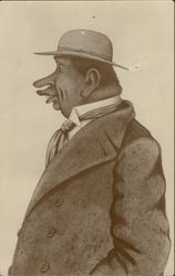 Caricature of Black Man with Coat, Tie and Hat Postcard