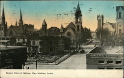 Seven Church Spires Des Moines, IA Postcard Postcard