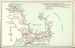 Map showing automobile routes Boston to Provincetown and Return Postcard