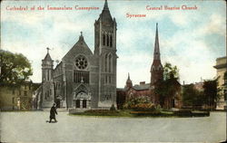 Cathedral of the Immaculate Conception and Central Baptist Church Syracuse, NY Postcard Postcard