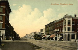 Street View of Broadway Pittsburg, KS Postcard Postcard