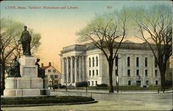 Soldiers Monument and Library Lynn, MA Postcard Postcard