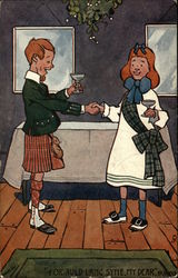 Scottish Couple Toasting New Year Postcard