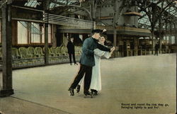 Round and Round the Rink They go, Swinging Lightly To and Fro' Roller Skating Postcard Postcard