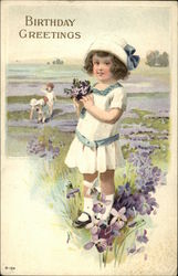 Birthday Greetings - Young Girl with Flowers Postcard