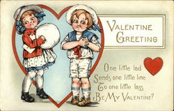 Valentine Greeting - One little lad, Sends one little line, To one little lass, Be My Valentine? Postcard