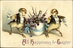 All Happiness for Easter With Chicks Postcard Postcard