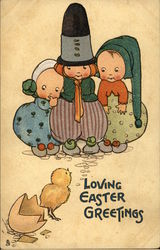 Loving Easter Greetings - Three Children and a Newly Hatched Chick Postcard