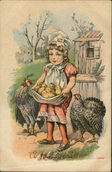 Little Girl Holds Chicks In Her Apron With Children Postcard Postcard