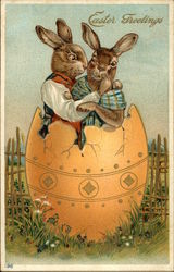 Easter Greetings With Bunnies Postcard Postcard